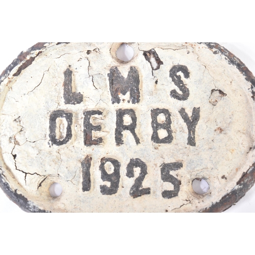 74 - Railwayana - a cast iron oval shaped ' LMS Derby 1925 ' locomotive worksplate. Measures approx. 13cm... 