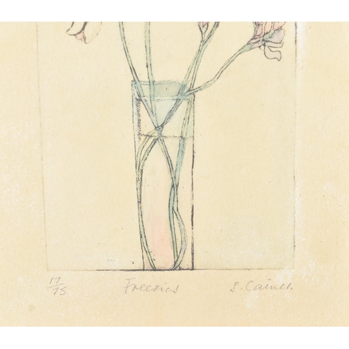 111 - From The Estate Of Bob Baker - Artwork - Susan Caines (b. 1935) - Freesias - 17/75 - signed and titl... 