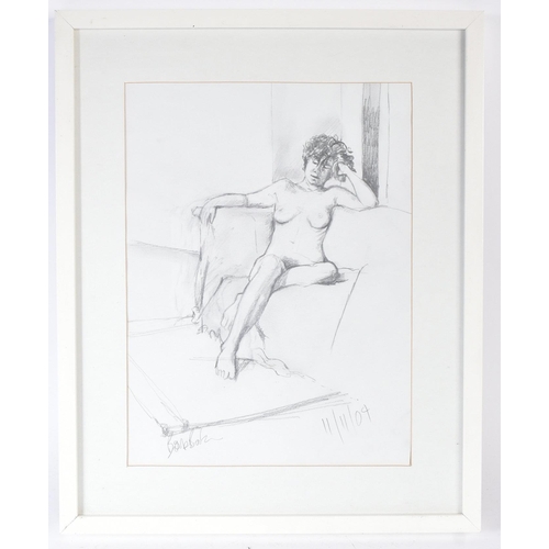 125 - From The Estate Of Bob Baker - Artwork - Nude in charcoal- a study in charcoal of a seated nude. Sig... 