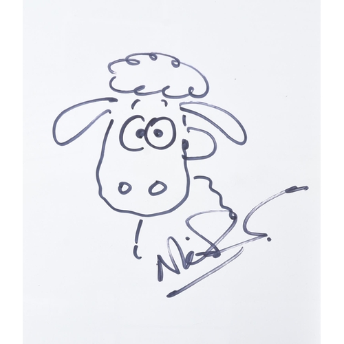 25 - Wallace & Gromit / Shaun The Sheep - Nick Park (creator) - sketch of Shaun in black ink, signed. Und... 