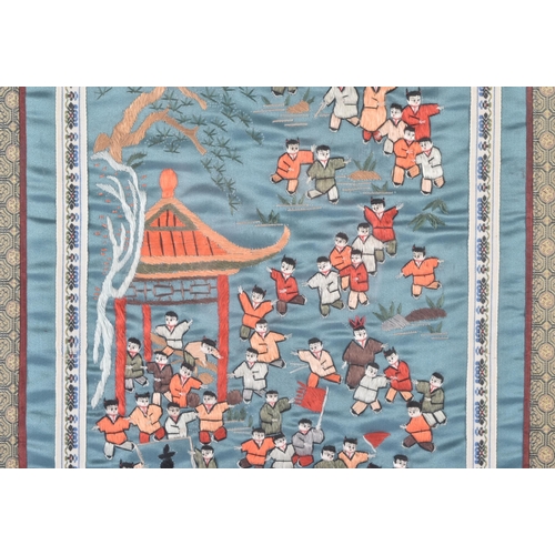 84 - From The Estate Of Bob Baker - a 20th Century Japanese silk panel depicting traditional scenes and f... 