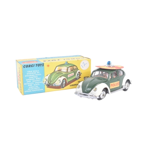 16 - A vintage Corgi Toys diecast model No. 492 Volkswagen European Police Car. The model with dark green... 