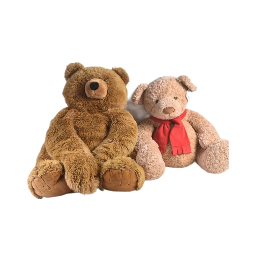 323 - Two large soft toy teddy bears to include x1 Russ Berrie example with red scarf. Brown plush fur wit... 