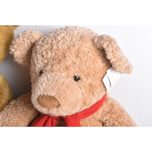 323 - Two large soft toy teddy bears to include x1 Russ Berrie example with red scarf. Brown plush fur wit... 