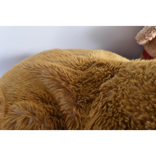 323 - Two large soft toy teddy bears to include x1 Russ Berrie example with red scarf. Brown plush fur wit... 