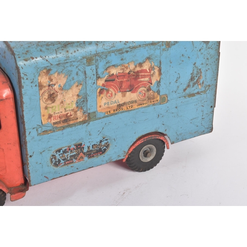 343 - An original vintage Triang / Tri-ang Lines Bros tin plate Transport Van No 200. Red cab with blue va... 