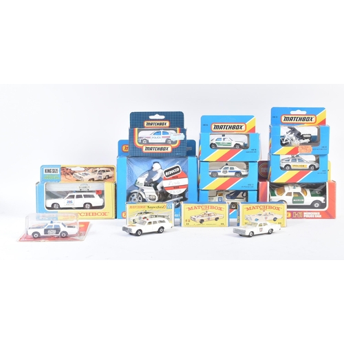 442 - A collection of x14 vintage Lesney made Matchbox diecast model cars and motorcycles of Police intere... 