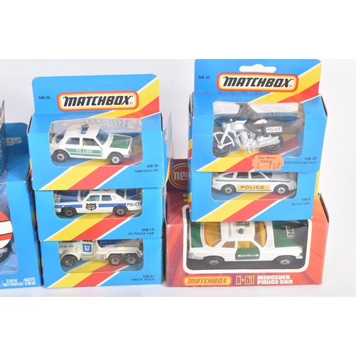 442 - A collection of x14 vintage Lesney made Matchbox diecast model cars and motorcycles of Police intere... 