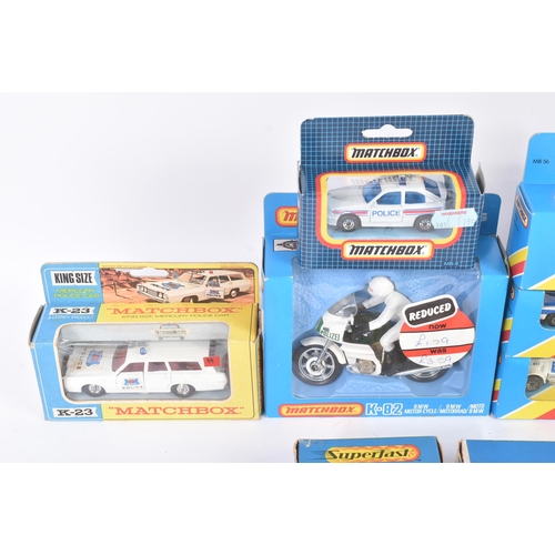 442 - A collection of x14 vintage Lesney made Matchbox diecast model cars and motorcycles of Police intere... 