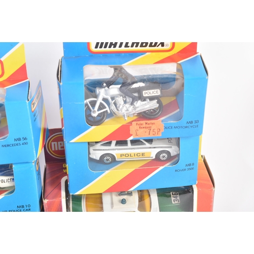 442 - A collection of x14 vintage Lesney made Matchbox diecast model cars and motorcycles of Police intere... 