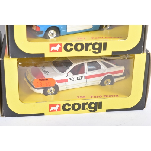 443 - A collection of x6 vintage Corgi diecast model police cars to include; 339 Rover 3.5 Police, 299 For... 