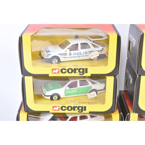 443 - A collection of x6 vintage Corgi diecast model police cars to include; 339 Rover 3.5 Police, 299 For... 