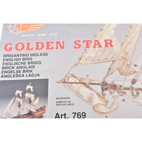 52 - Wooden Model Kit - an Italian ' Mantua Models ' 1/50 scale Golden Star brig boat. The kit appearing ... 