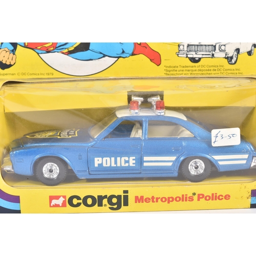 6 - A vintage Corgi Superman diecast model No. 260 Metropolis Police Car. The Buick car in blue with whi... 