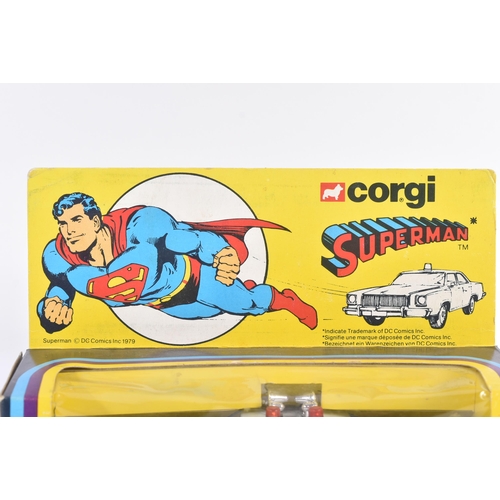 6 - A vintage Corgi Superman diecast model No. 260 Metropolis Police Car. The Buick car in blue with whi... 