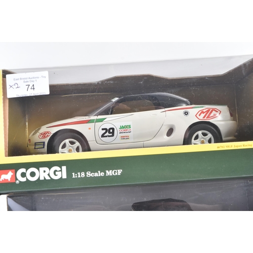 74 - Two original Corgi 1/18 scale diecast model cars comprising; 45201 MGB Roadster in Primrose and  467... 