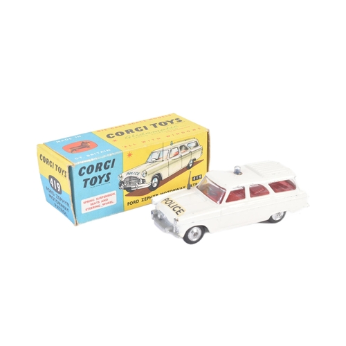 91 - A vintage Corgi Toys diecast model No. 419 Ford Zephyr Motorway Patrol car. The model with cream bod... 