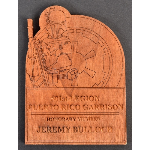 293 - Estate of Jeremy Bulloch - Star Wars 501st Legion - a small wooden plaque presented to Bulloch by th... 