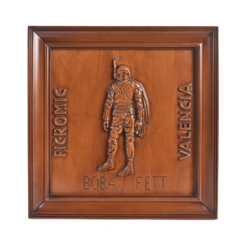 304 - Estate of Jeremy Bulloch - Star Wars - Artwork - a carved hardwood panel depicting Boba Fett to the ... 