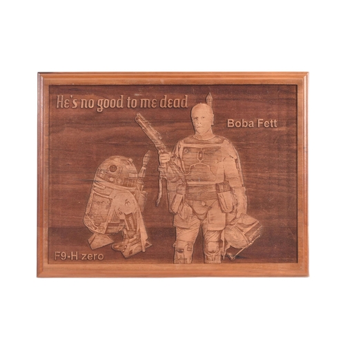 312 - Estate of Jeremy Bulloch - Star Wars - Fan Artwork - an etched wooden panel featuring Bulloch dress ... 