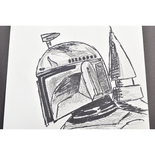 53 - Estate of Jeremy Bulloch - Star Wars - Fan Art - Boba Fett - a fan art charcoal and ink study of Fet... 