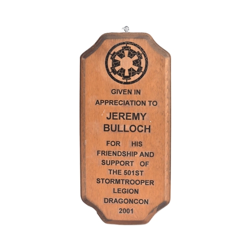 66 - Estate of Jeremy Bulloch - Star Wars 501st Legion - an early presentation plaque awarded to Bulloch ... 