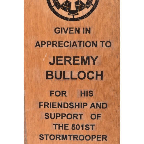 66 - Estate of Jeremy Bulloch - Star Wars 501st Legion - an early presentation plaque awarded to Bulloch ... 