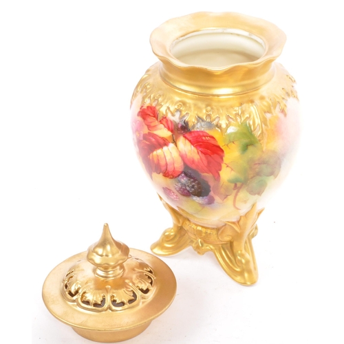 1 - Royal Worcester lidded pot. A large hand decorated with fruit and floral detailing Royal Worcester g... 