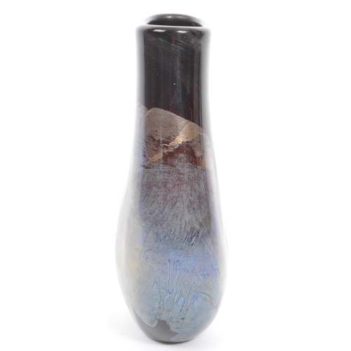 122 - A vintage 20th century circa. 1970's azurine glass vase in blue and metallic colourways. Unmarked. I... 