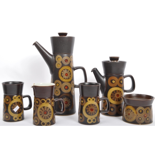 14 - A retro vintage mid 20th Century Denby Arabesque pattern tea / coffee service set. Comprising of; te... 