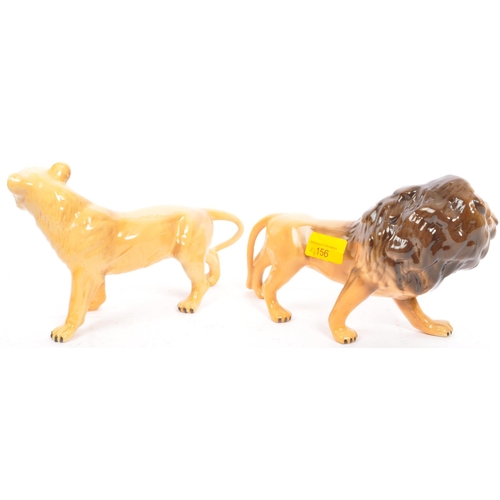 156 - A collection of vintage 20th century Beswick ceramic figurines. Comprising of Lion, Lioness and a pa... 