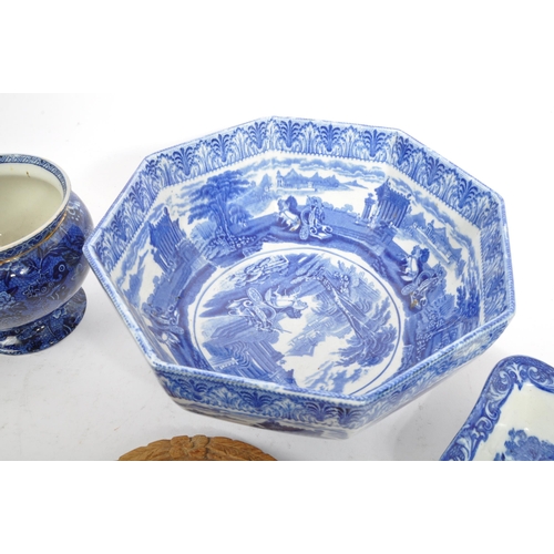 158 - A collection of seven mid to late 20th century English, blue and white porcelain comprising of fruit... 