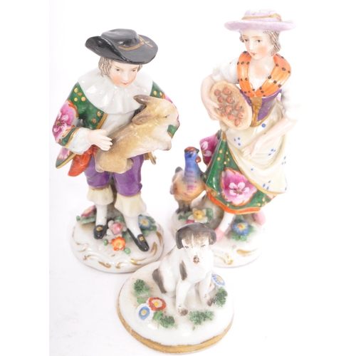 166 - A collection of 19th century and later porcelain to include a pair of continental Meissen style figu... 