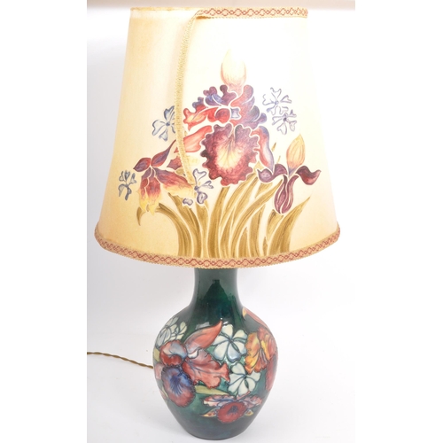 182 - A vintage 20th century Moorcroft bone china hand painted desk table lamp base with shade in the 'Orc... 