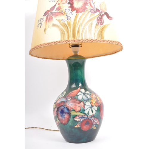 182 - A vintage 20th century Moorcroft bone china hand painted desk table lamp base with shade in the 'Orc... 