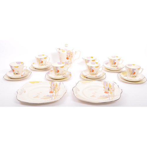 195 - An Art Deco early 20th century circa 1930s Tams Ware bone china coffee service in the 'Woodland' pat... 