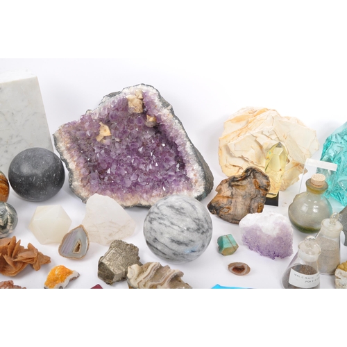 204 - Large collection of various minerals and fossils to include, quartz, amethyst, pyrites, agate geodes... 