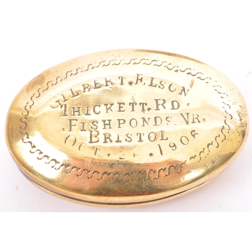 214 - A collection of 19th century and later snuff boxes to include a local Bristol interest Edwardian min... 