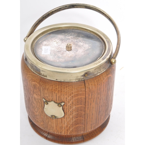 219 - Victorian 19th century biscuit barrel. With swing silver plate carry handle, Daniel & Arter silver p... 