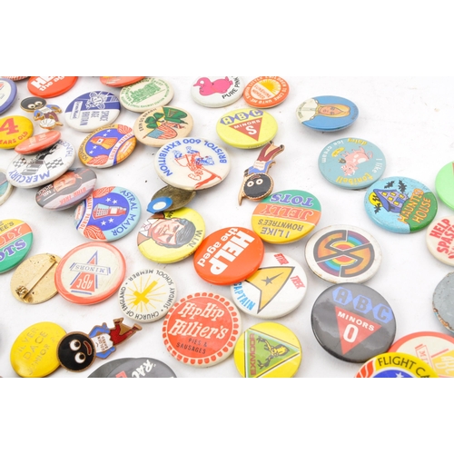 231 - A collection of 20th century novelty badges / buttons. Comprising of; Captain Scarlet, Bristol 600 e... 