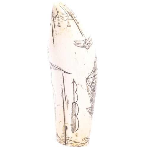 232 - A vintage 20th century resin sperm whale tooth reproduction with ebonised sea themed carvings. The t... 