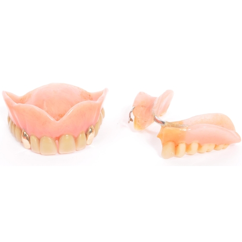 233 - A collection of 20th century false teeth dentures to include examples with gold caps (tests indicate... 