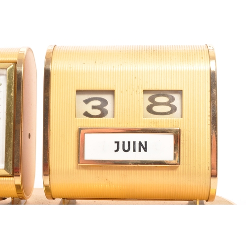 245 - Europa - A retro mid 20th Century desk clock and calendar having two separate section with brass eff... 