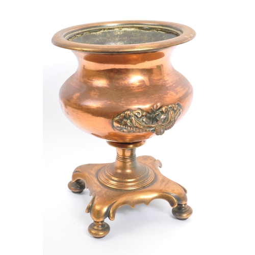 286 - A collection of 19th Victorian and 20th century copper wares. To include a copper and brass twin han... 