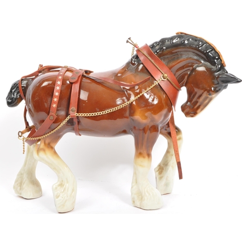 29 - A vintage 20th century horse and cart with Beswick style horse figure pulling wooden and leather con... 