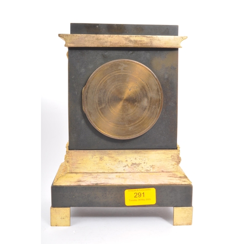 291 - A vintage 20th century slate 8 day mantel clock. With stepped rectangular top with gilt scrolled dec... 