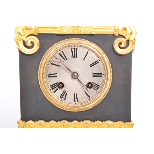 291 - A vintage 20th century slate 8 day mantel clock. With stepped rectangular top with gilt scrolled dec... 