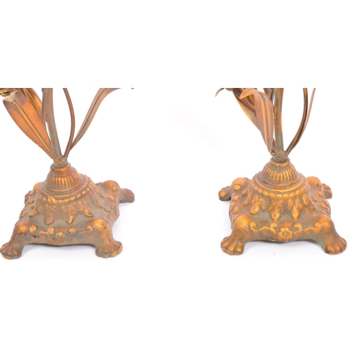 305 - A pair of mid 20th century circa. 1950'sÂ  Italian copper and ceramic toleware candlesticks. The can... 