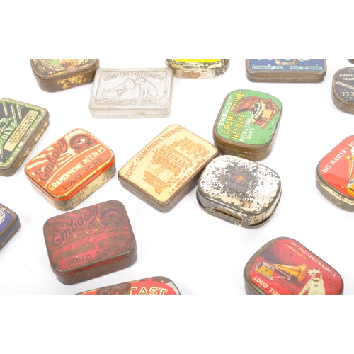 333 - A collection of retro vintage 20th century 78 record player needle point tins. Including. Decca, Col... 