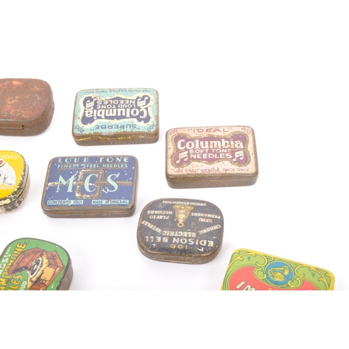 333 - A collection of retro vintage 20th century 78 record player needle point tins. Including. Decca, Col... 